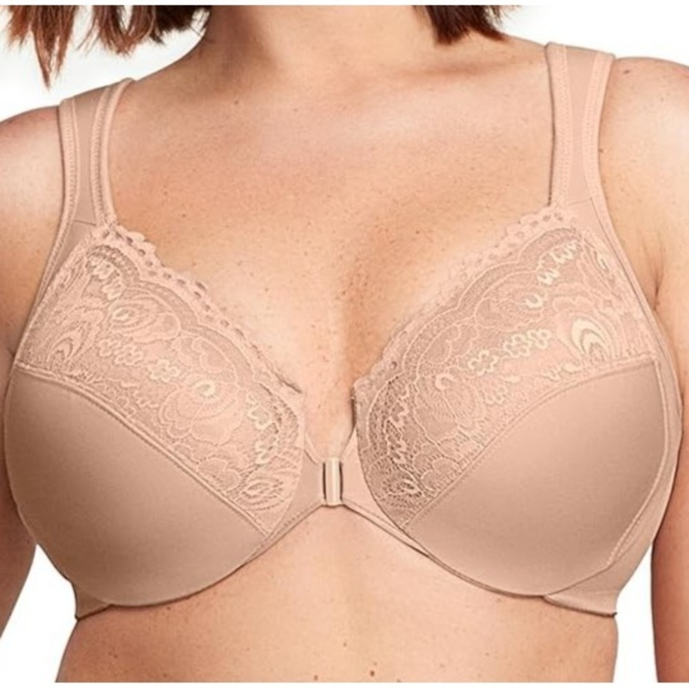 36H Glamorise 1245 WonderWire Front Closure Underwire Bra Cafe Beige msrp $62